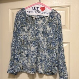Muse Blue and White Botanical Print Blouse